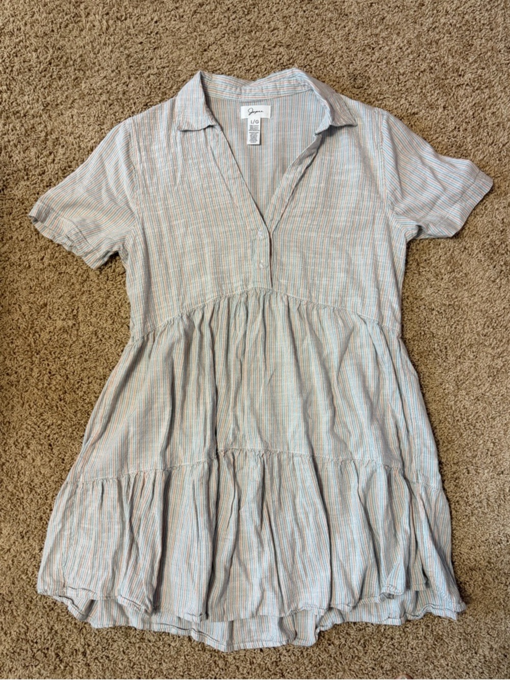 Japna Light Blue and White Striped Tiered Mini Dress